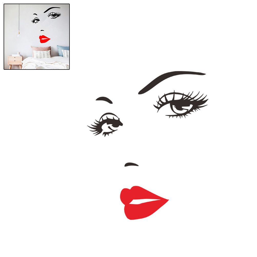Beautiful Women Face and Red Lips Wall Sticker Home Living Room Bedroom Decoration view 2
