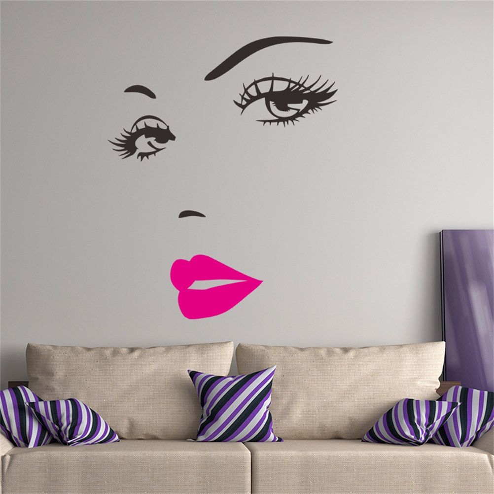 Beautiful Women Face and Red Lips Wall Sticker Home Living Room Bedroom Decoration view 4