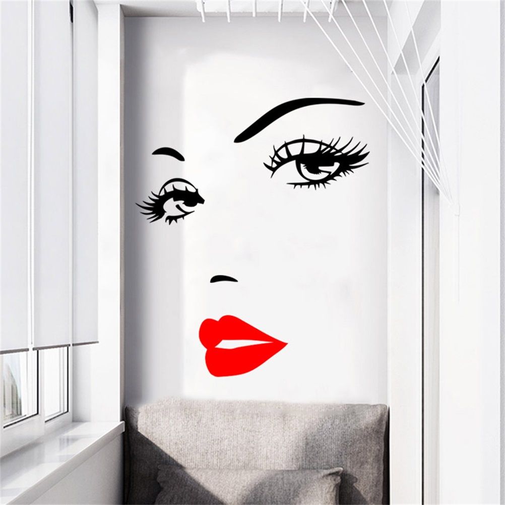 Beautiful Women Face and Red Lips Wall Sticker Home Living Room Bedroom Decoration view 5