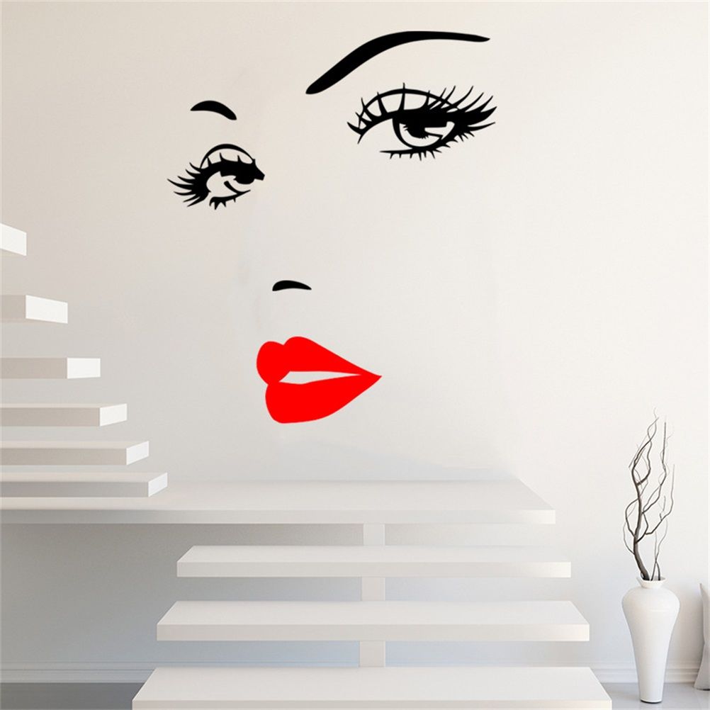Beautiful Women Face and Red Lips Wall Sticker Home Living Room Bedroom Decoration view 6