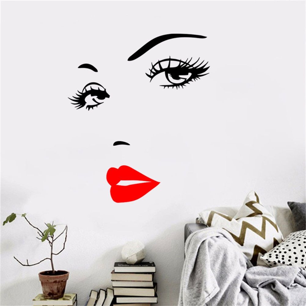 Beautiful Women Face and Red Lips Wall Sticker Home Living Room Bedroom Decoration view 7