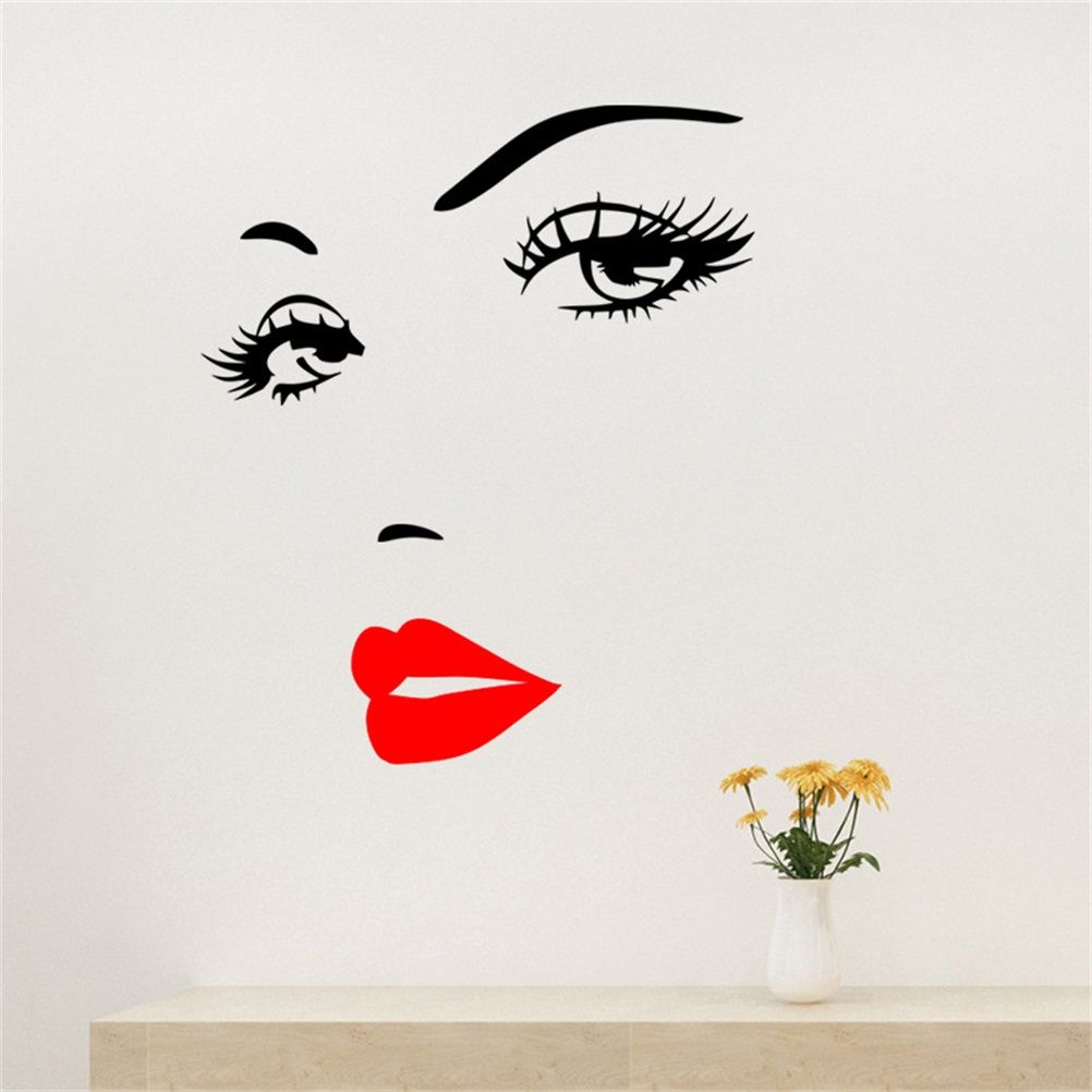 Beautiful Women Face and Red Lips Wall Sticker Home Living Room Bedroom Decoration view 9