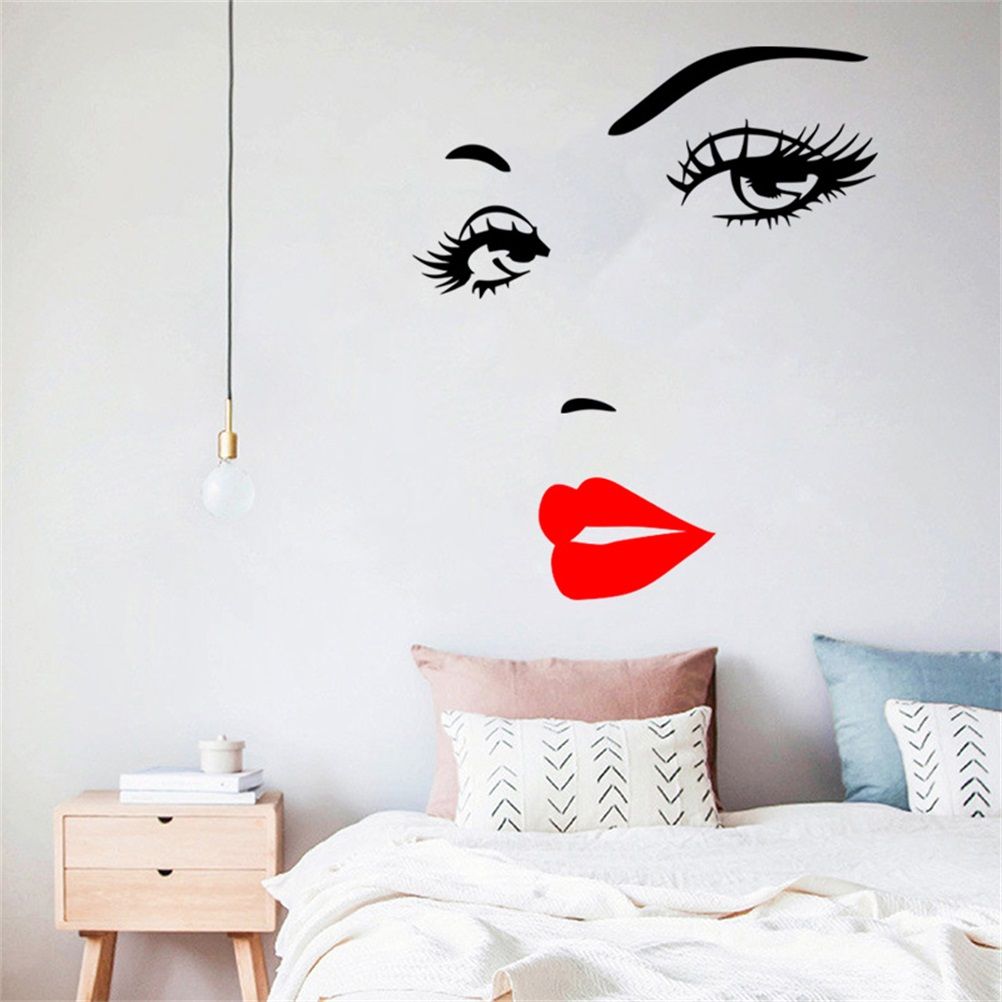Beautiful Women Face and Red Lips Wall Sticker Home Living Room Bedroom Decoration view 10