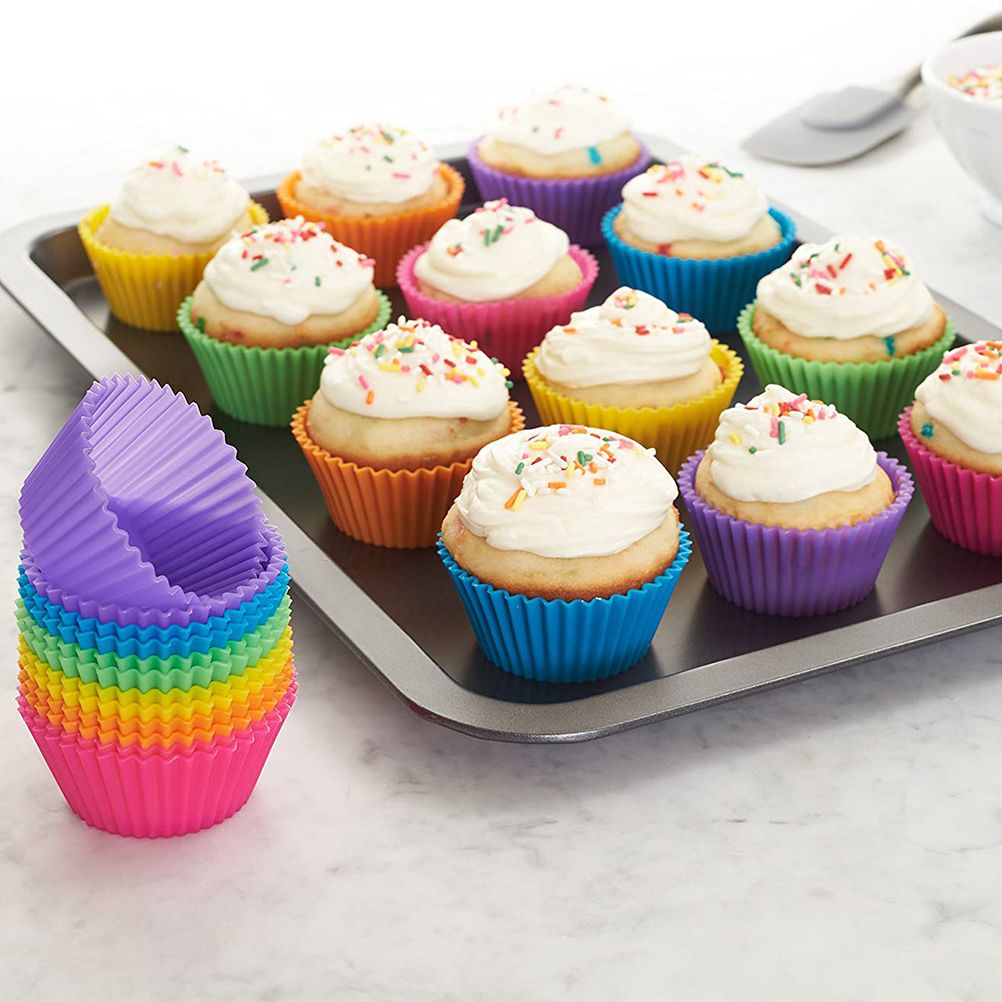 24Pcs Baking Cups Reusable Silicone Cake Cups Non Stick Baking Cups view 6