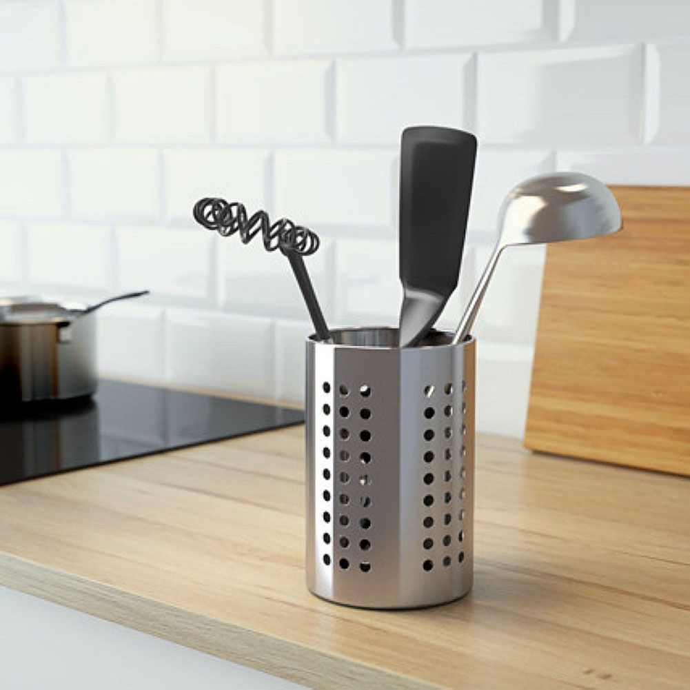 Kitchen Stainless Steel Round Hole Cooking Tools Holder Tableware Cage view 3