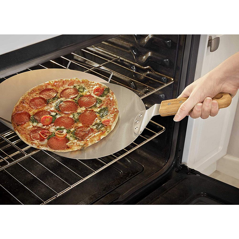 10inch Stainless Steel Pizza Peel Shovel with Wooden Handle Cake Shovel Baking view 6