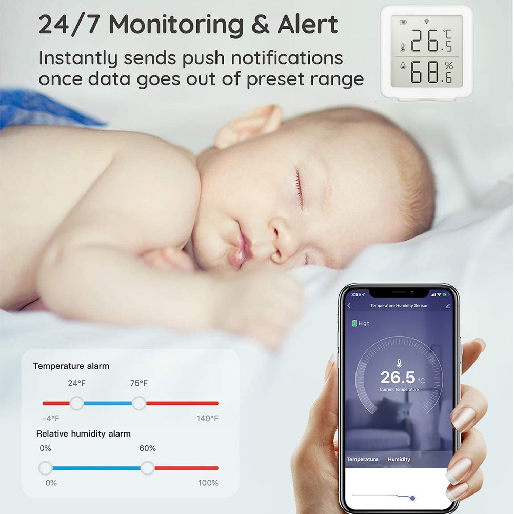 Smart WiFi Humidity Sensor Hygrometer Outdoor Indoor Thermometer Digital LCD view 7