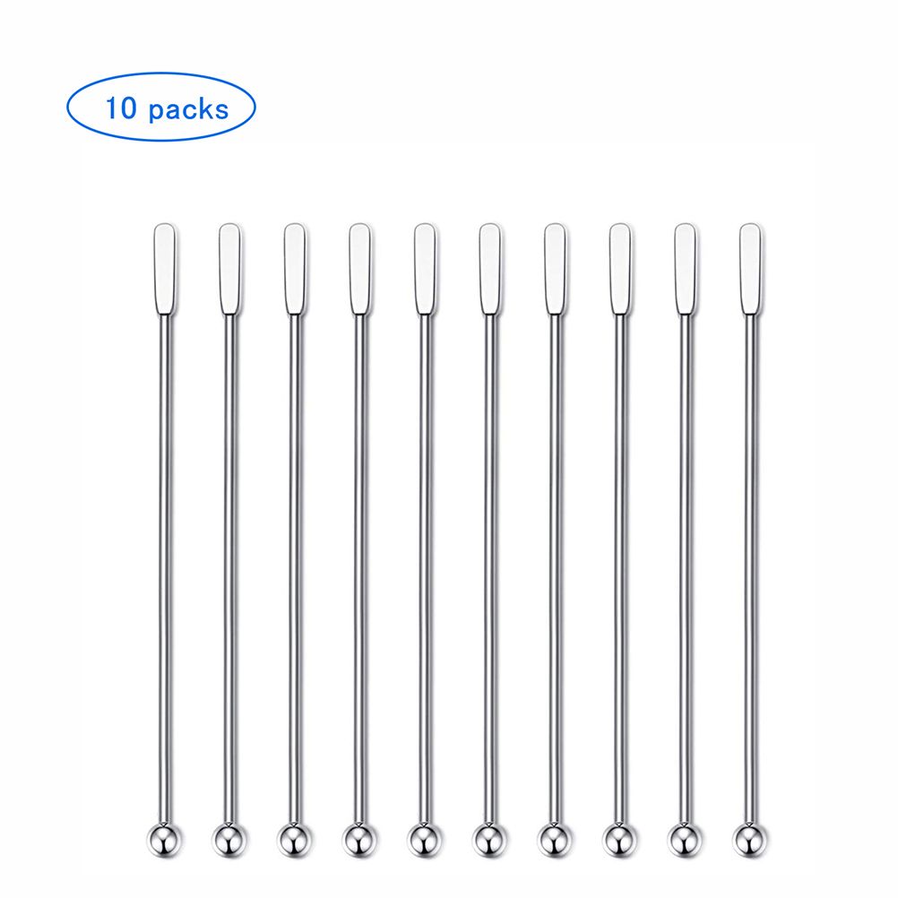 10Pcs Swizzle Sticks Stainless Steel Coffee Cocktail Beverage Drink Stirrer