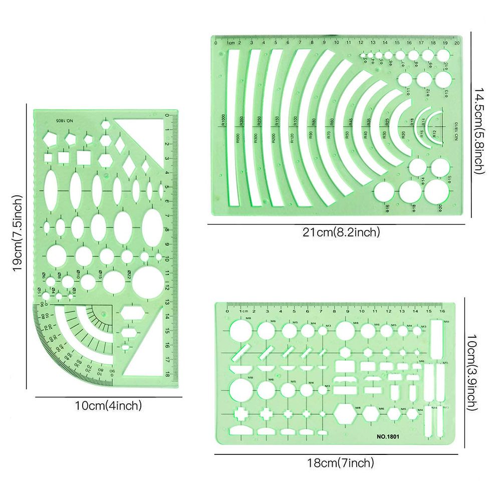 9Pcs Drawings Templates Measuring Geometric Rulers Plastic Draft Rulers for view 4