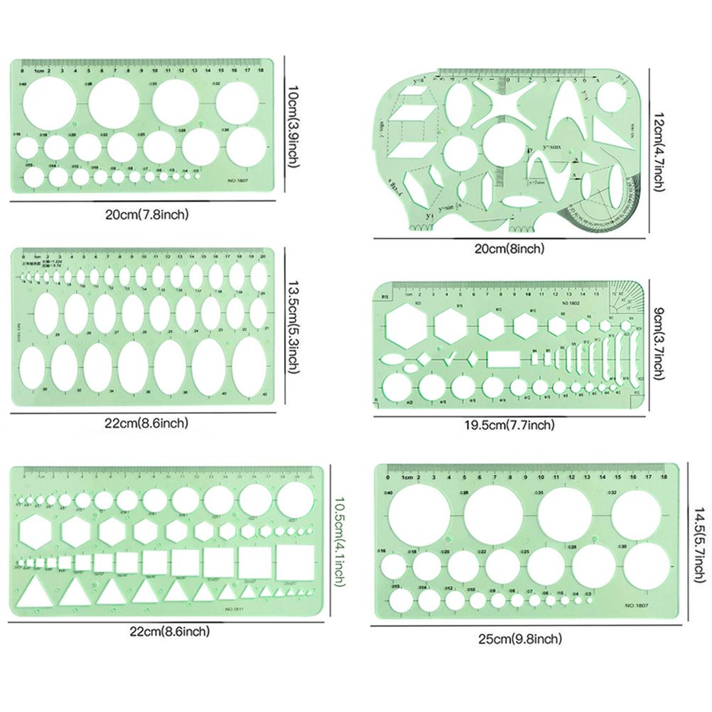 9Pcs Drawings Templates Measuring Geometric Rulers Plastic Draft Rulers for view 5