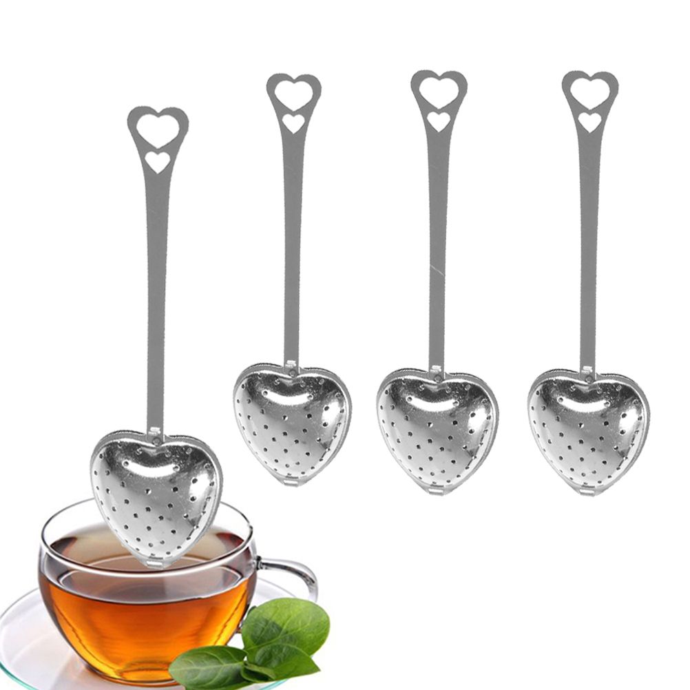 4PCS Stainless Steel Heart Shape Tea Infuser Long Handle Filter Tea Filter for