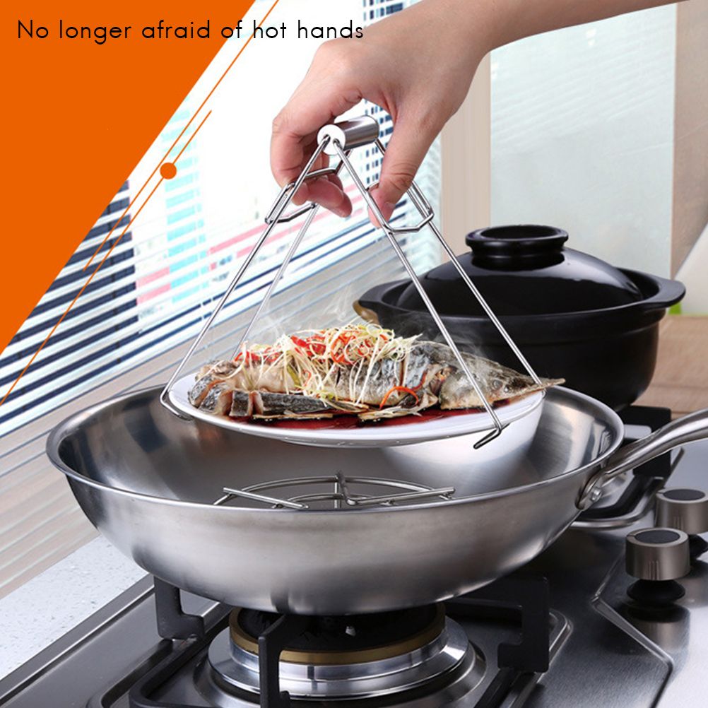 1Pcs Kitchen Stainless Steel Pot Pan Dish Bowl Clip Foldable Dish Plate Clip view 7