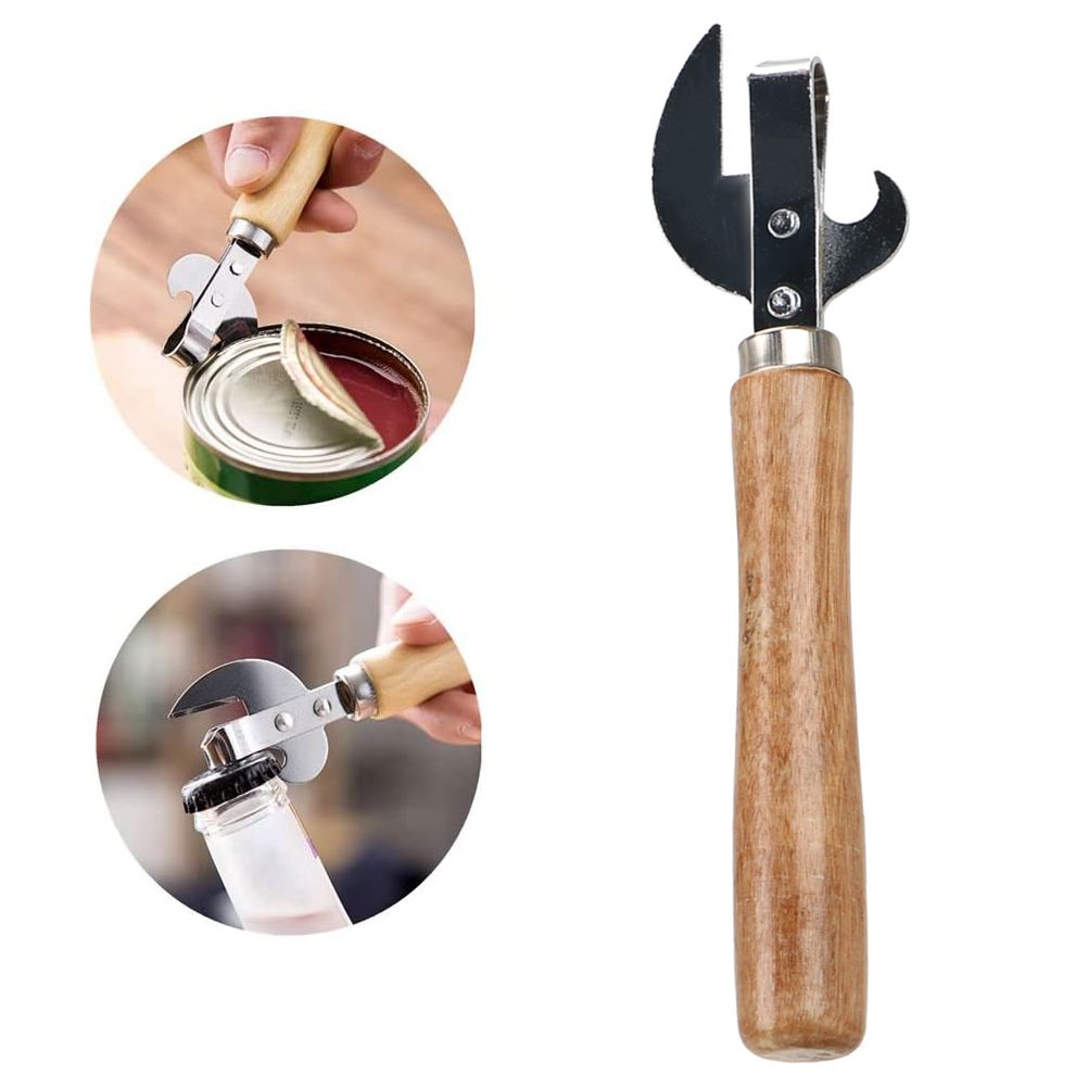 Wooden Handle Can Opener Stainless Steel Can Bottle Opener Practical Beer Can