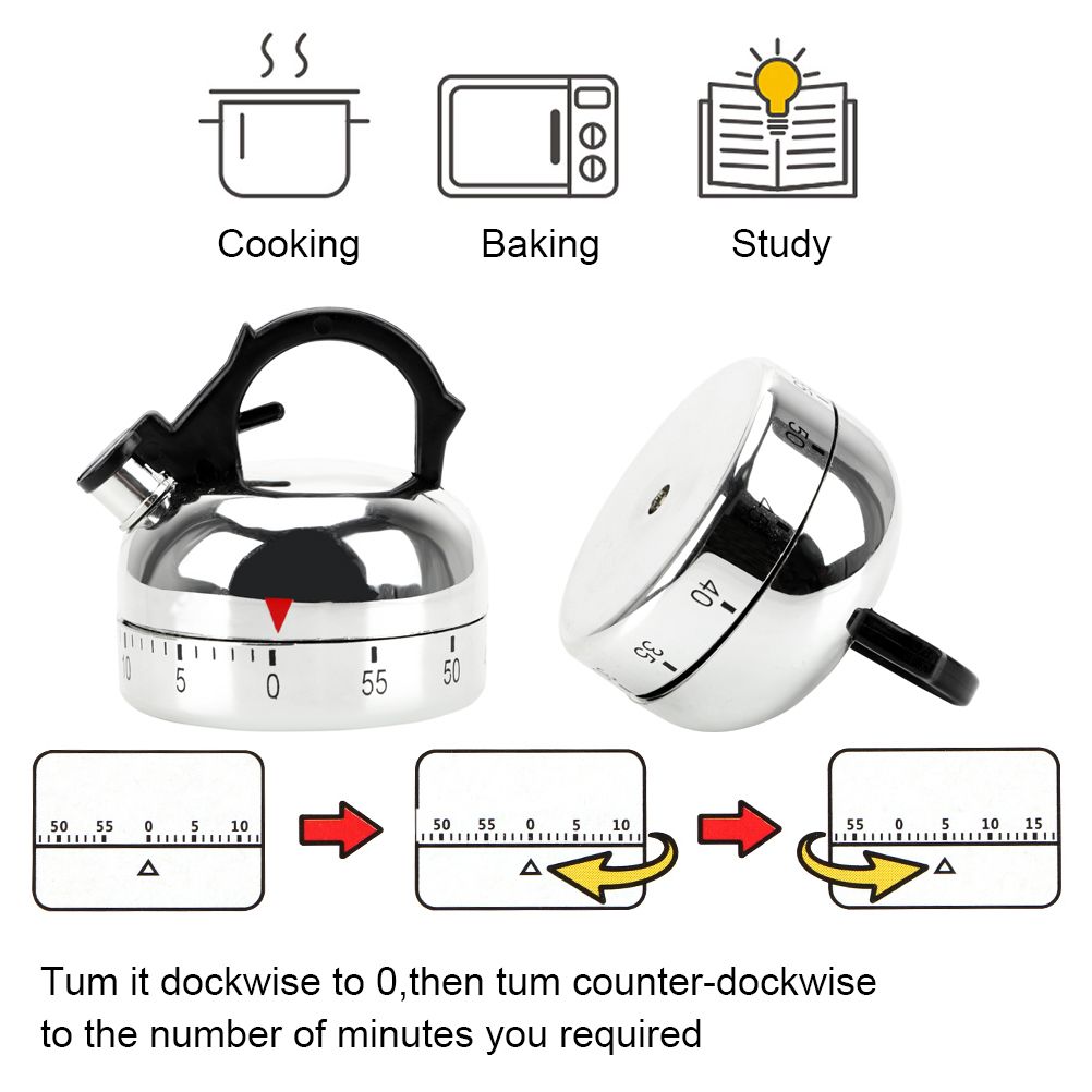 Kettle Shaped Timer Kettle Mechanical Timer 60 Minute Countdown Alarm view 4