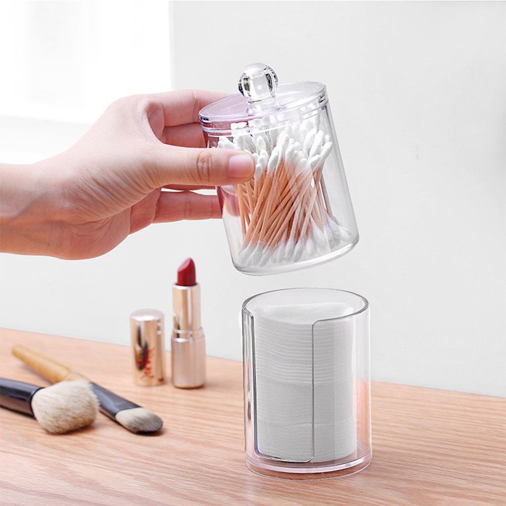 2 in 1 Clear Cotton Pads Cotton Swab Storage Holder Box Transparent Cosmetic view 8