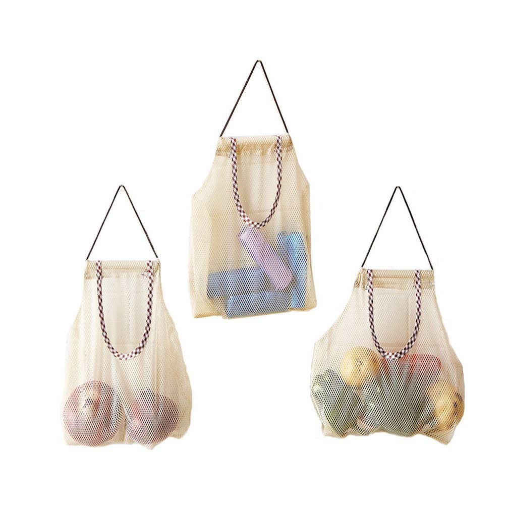 3Pcs Fruit Hanging Mesh Storage Bags for Potatoes Onions Vegetables Reusable