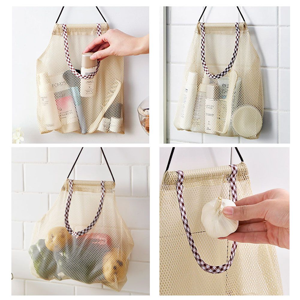 3Pcs Fruit Hanging Mesh Storage Bags for Potatoes Onions Vegetables Reusable view 2
