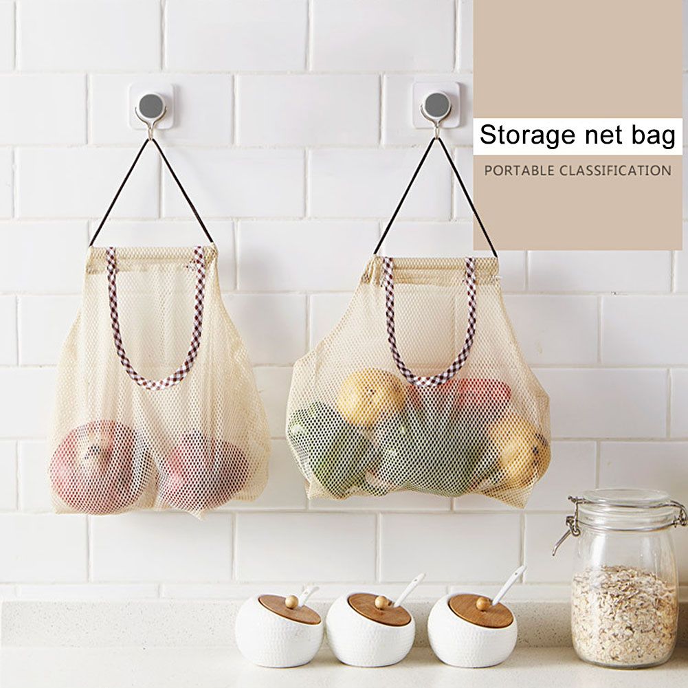 3Pcs Fruit Hanging Mesh Storage Bags for Potatoes Onions Vegetables Reusable view 3