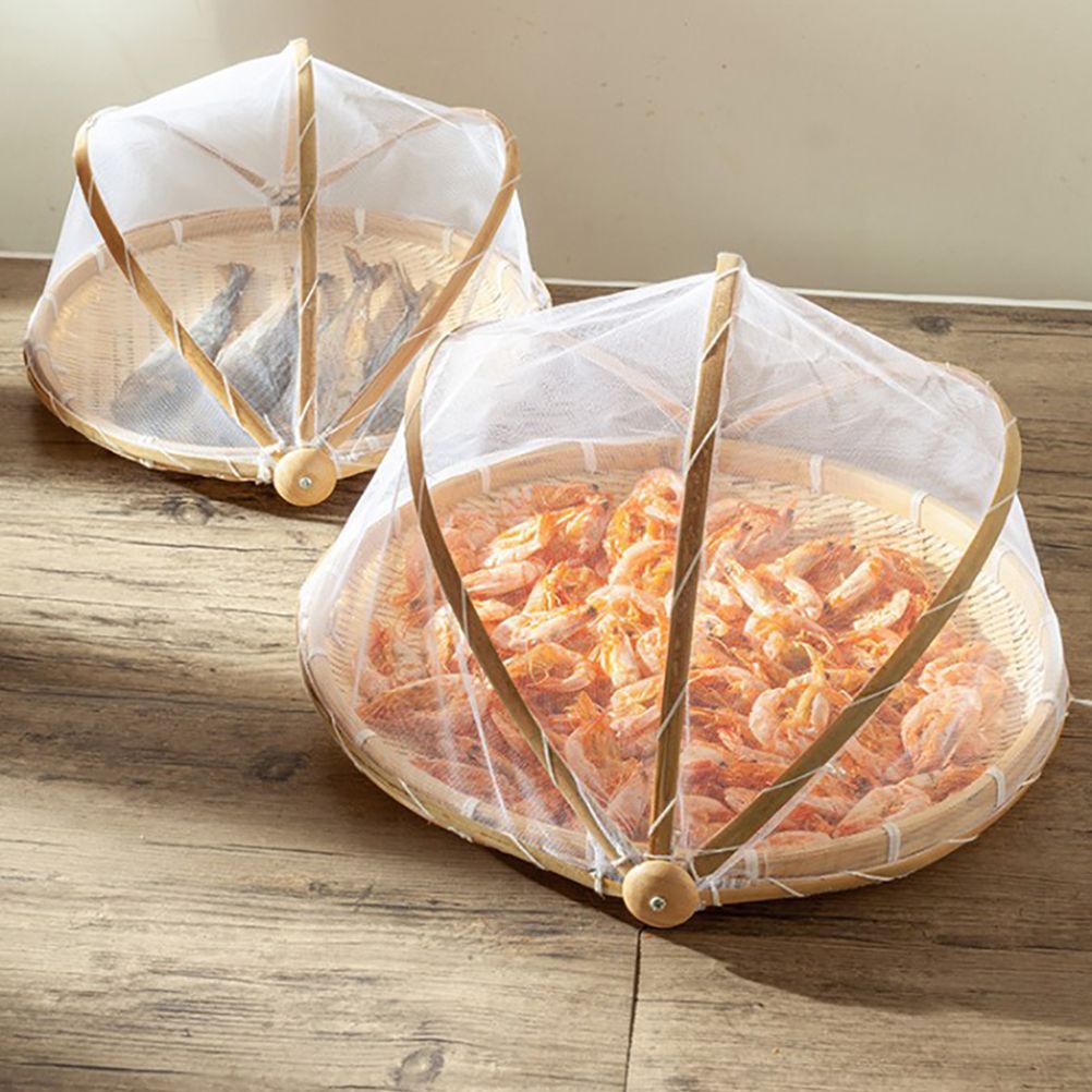 Bamboo Food Serving Tent Natural Handcraft Tray Mesh Food Storage Basket Meal view 2