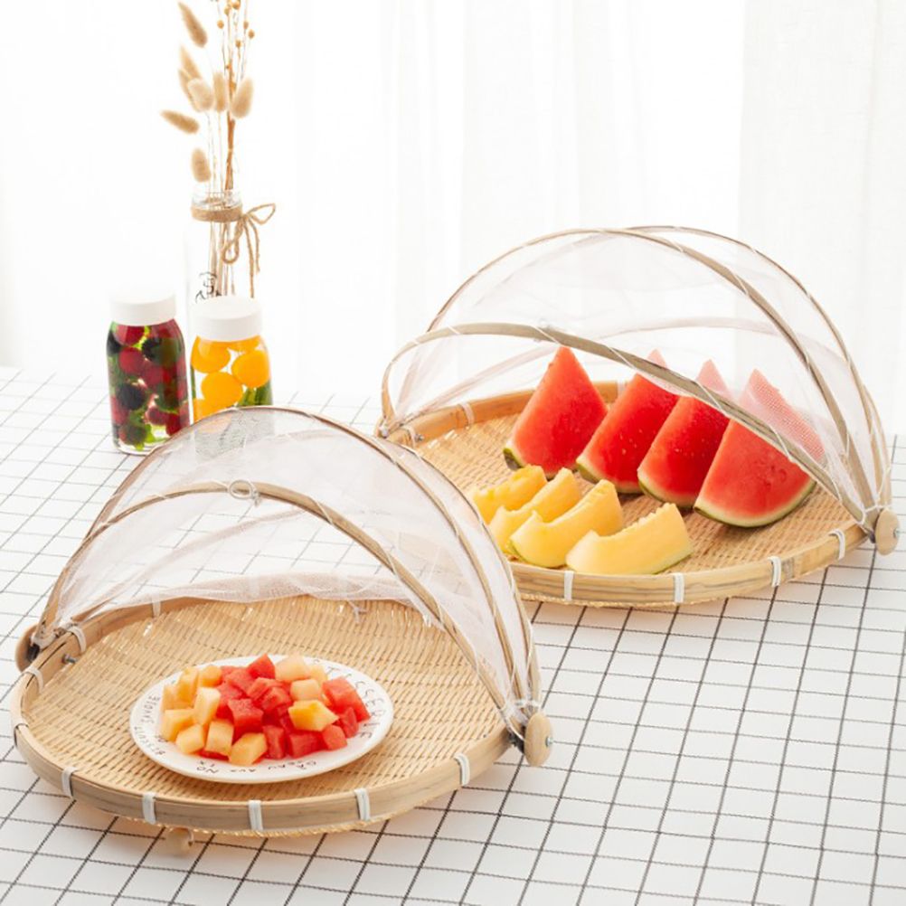 Bamboo Food Serving Tent Natural Handcraft Tray Mesh Food Storage Basket Meal view 3