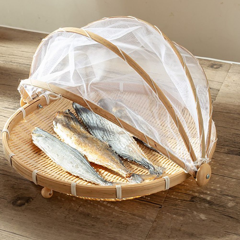 Bamboo Food Serving Tent Natural Handcraft Tray Mesh Food Storage Basket Meal view 3