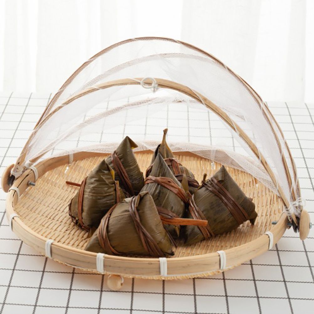 Bamboo Food Serving Tent Natural Handcraft Tray Mesh Food Storage Basket Meal view 7