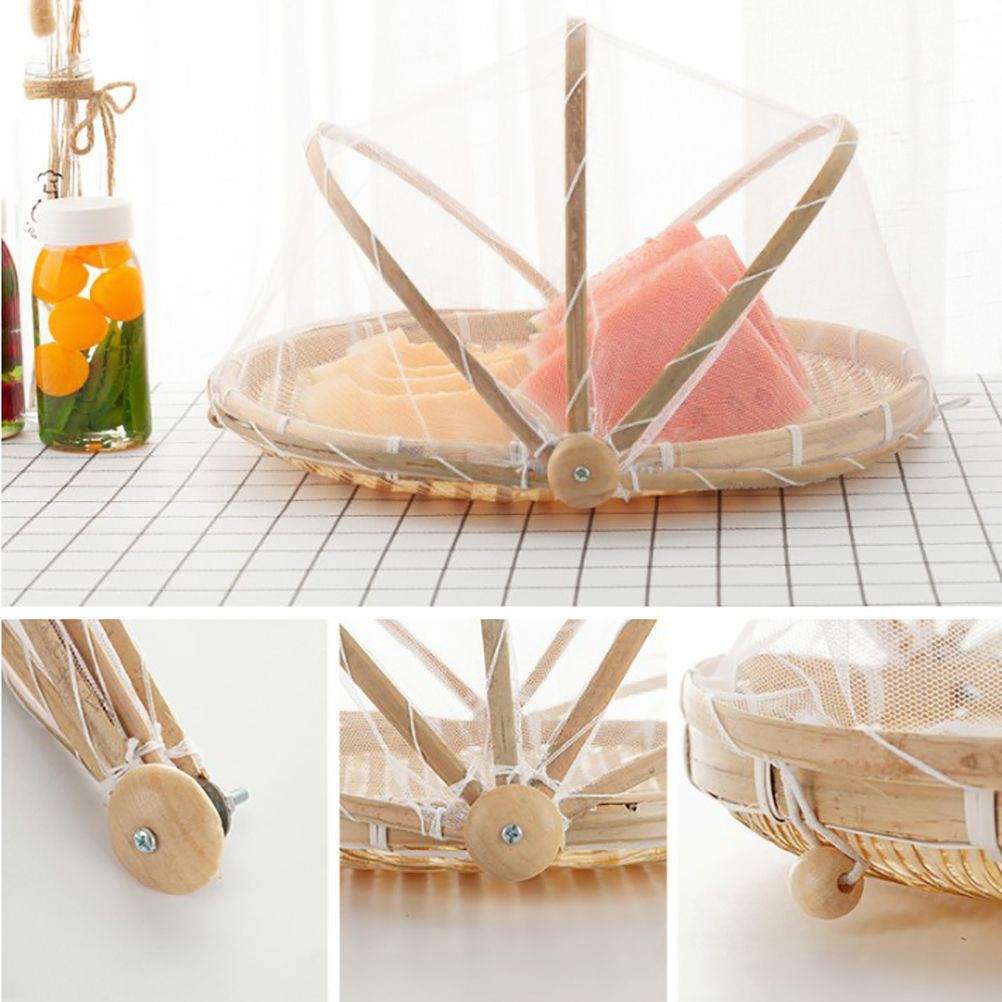 Bamboo Food Serving Tent Natural Handcraft Tray Mesh Food Storage Basket Meal view 9