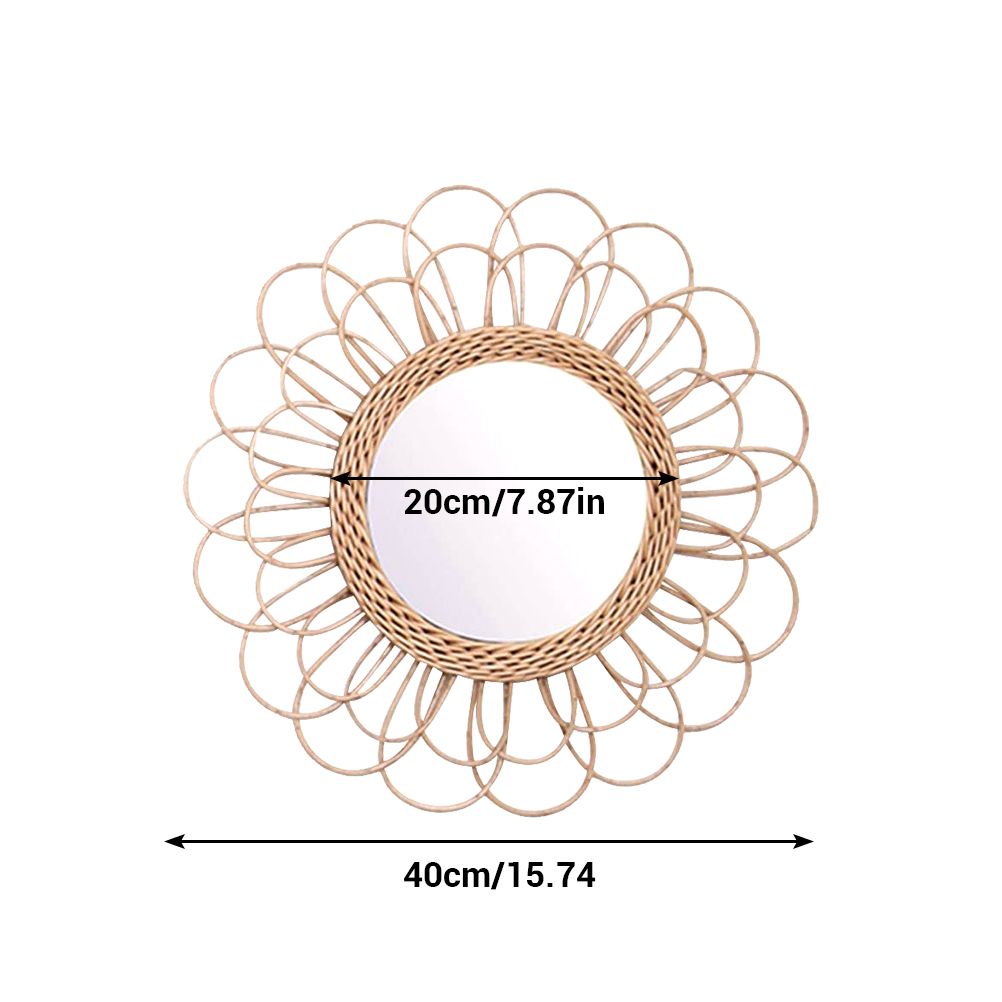 40cm Hanging Mirror Rattan Sunflower Circular Wall Mirror Decor Boho Wicker view 3