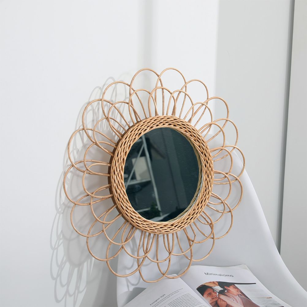 40cm Hanging Mirror Rattan Sunflower Circular Wall Mirror Decor Boho Wicker view 4