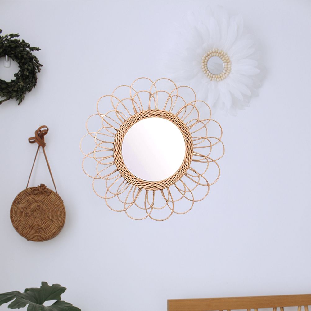 40cm Hanging Mirror Rattan Sunflower Circular Wall Mirror Decor Boho Wicker view 5
