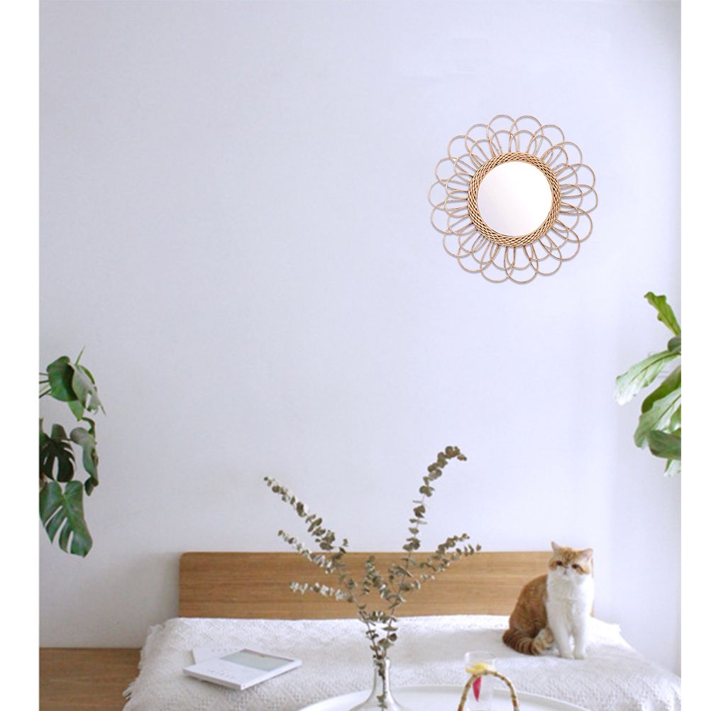 40cm Hanging Mirror Rattan Sunflower Circular Wall Mirror Decor Boho Wicker view 7