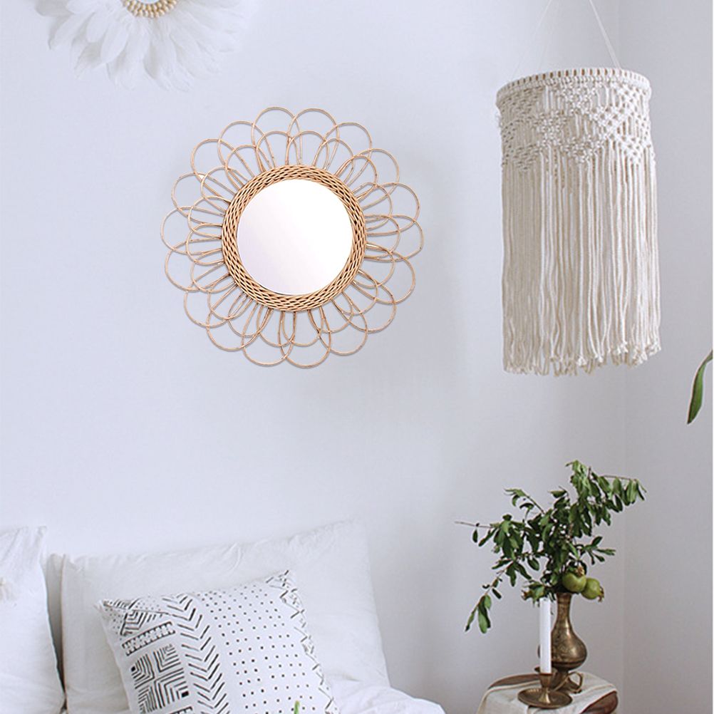 40cm Hanging Mirror Rattan Sunflower Circular Wall Mirror Decor Boho Wicker view 8