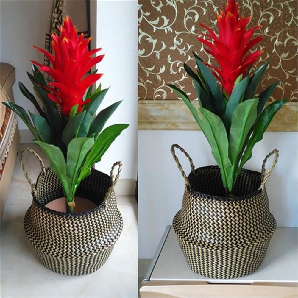 Nordic Foldable Seagrass Storage Basket Patchwork Seagrass Garden Flower Pot view 4