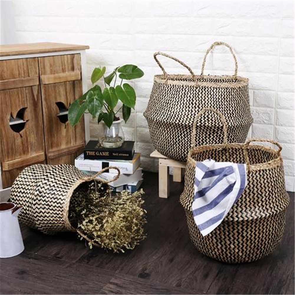 Nordic Foldable Seagrass Storage Basket Patchwork Seagrass Garden Flower Pot view 5