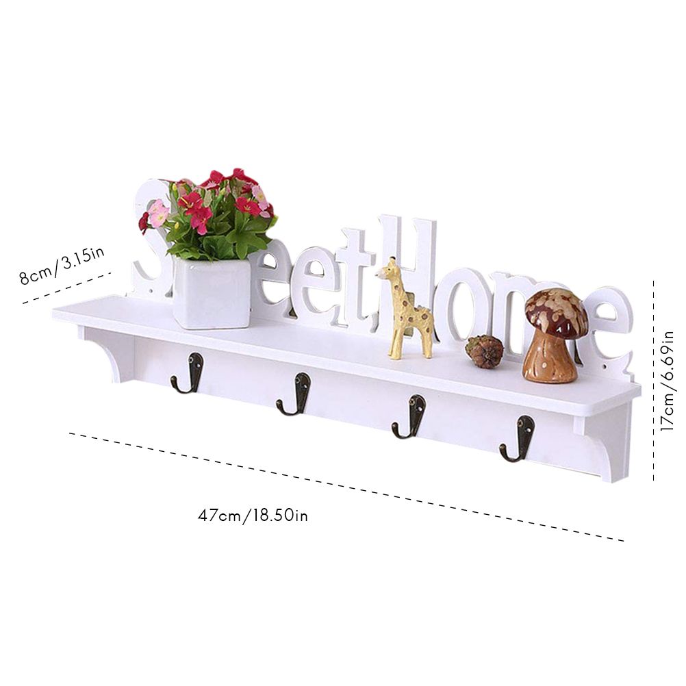 Sweet Home Wooden Wall Mounted Coat Hook Wall Hook with Shelf Keyboard and view 2