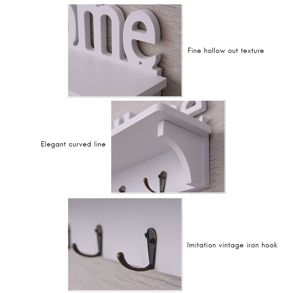 Sweet Home Wooden Wall Mounted Coat Hook Wall Hook with Shelf Keyboard and view 3