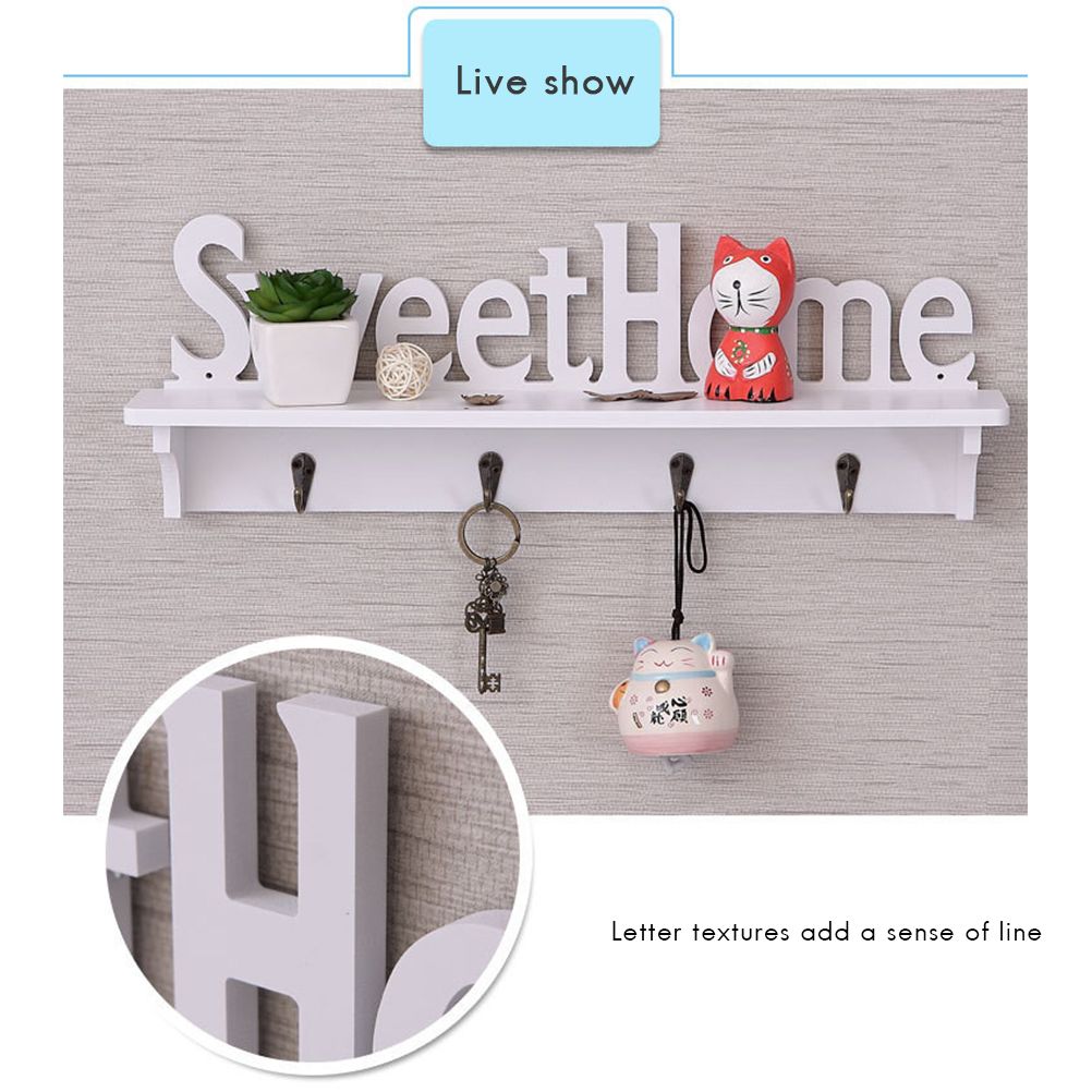 Sweet Home Wooden Wall Mounted Coat Hook Wall Hook with Shelf Keyboard and view 4