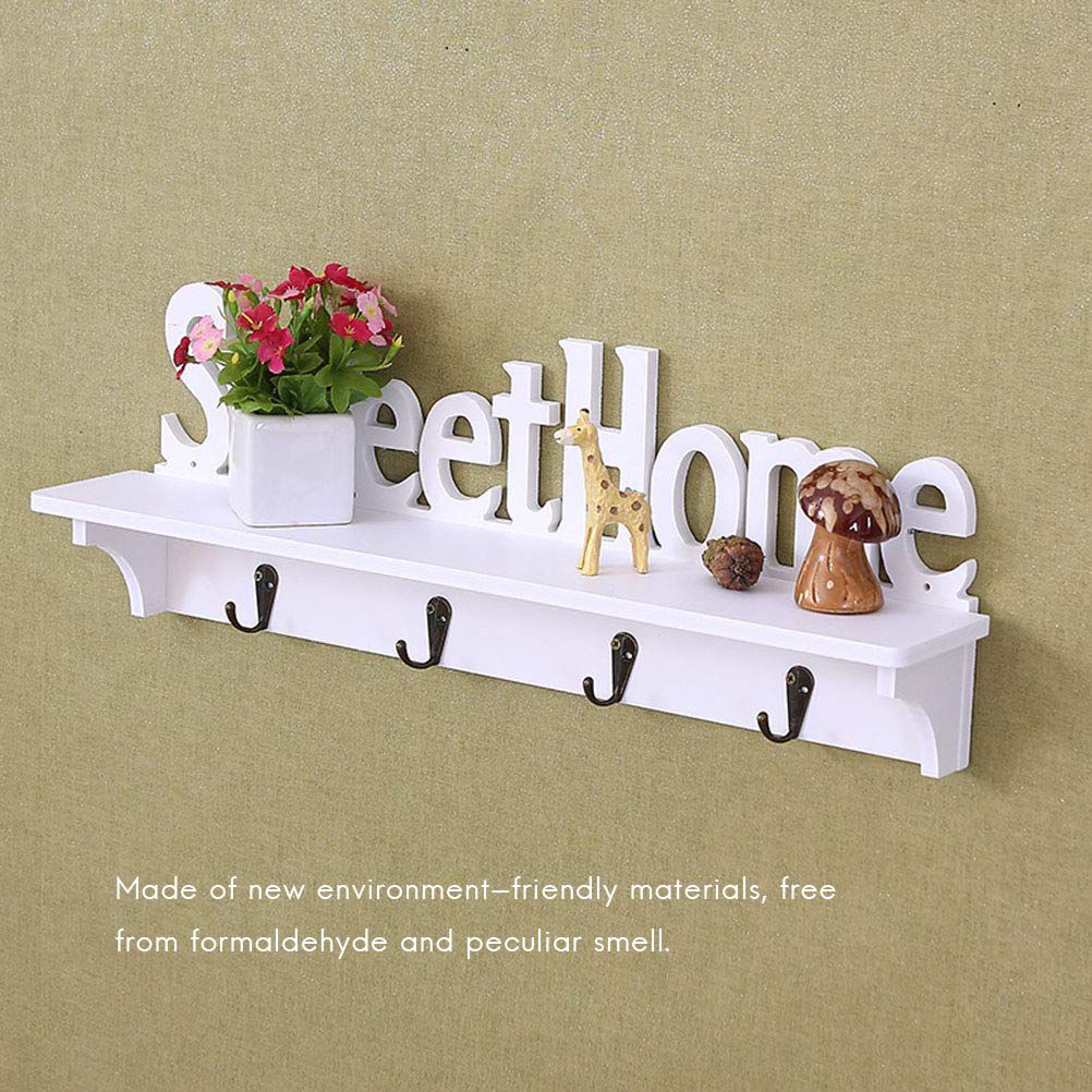 Sweet Home Wooden Wall Mounted Coat Hook Wall Hook with Shelf Keyboard and view 6