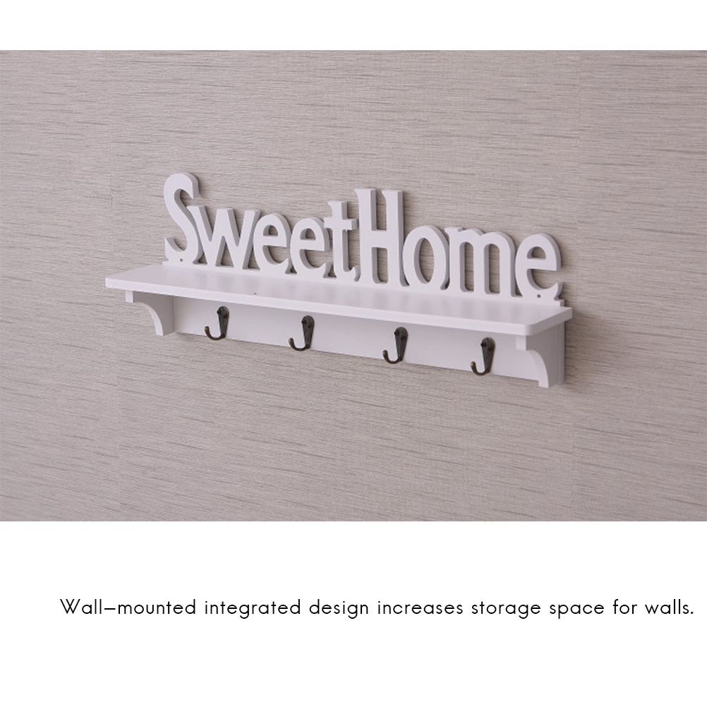 Sweet Home Wooden Wall Mounted Coat Hook Wall Hook with Shelf Keyboard and view 7