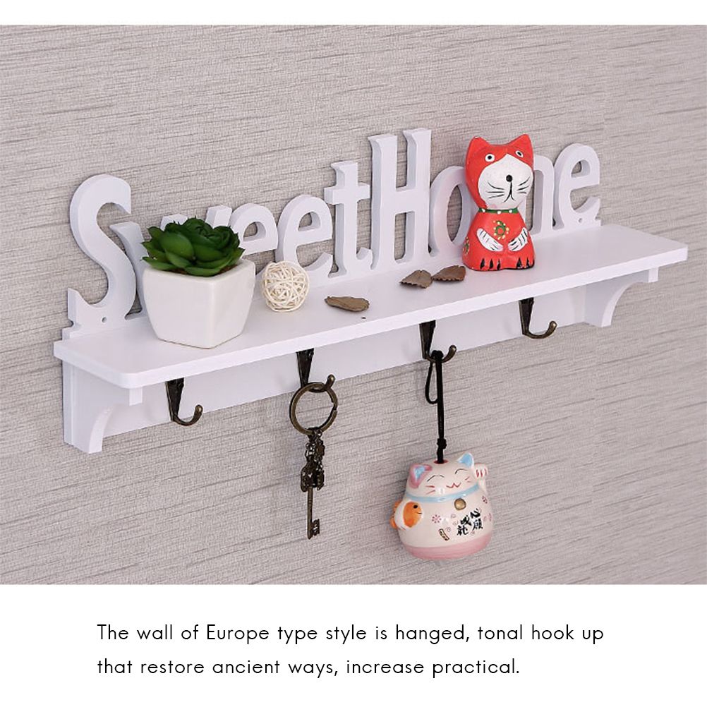 Sweet Home Wooden Wall Mounted Coat Hook Wall Hook with Shelf Keyboard and view 8