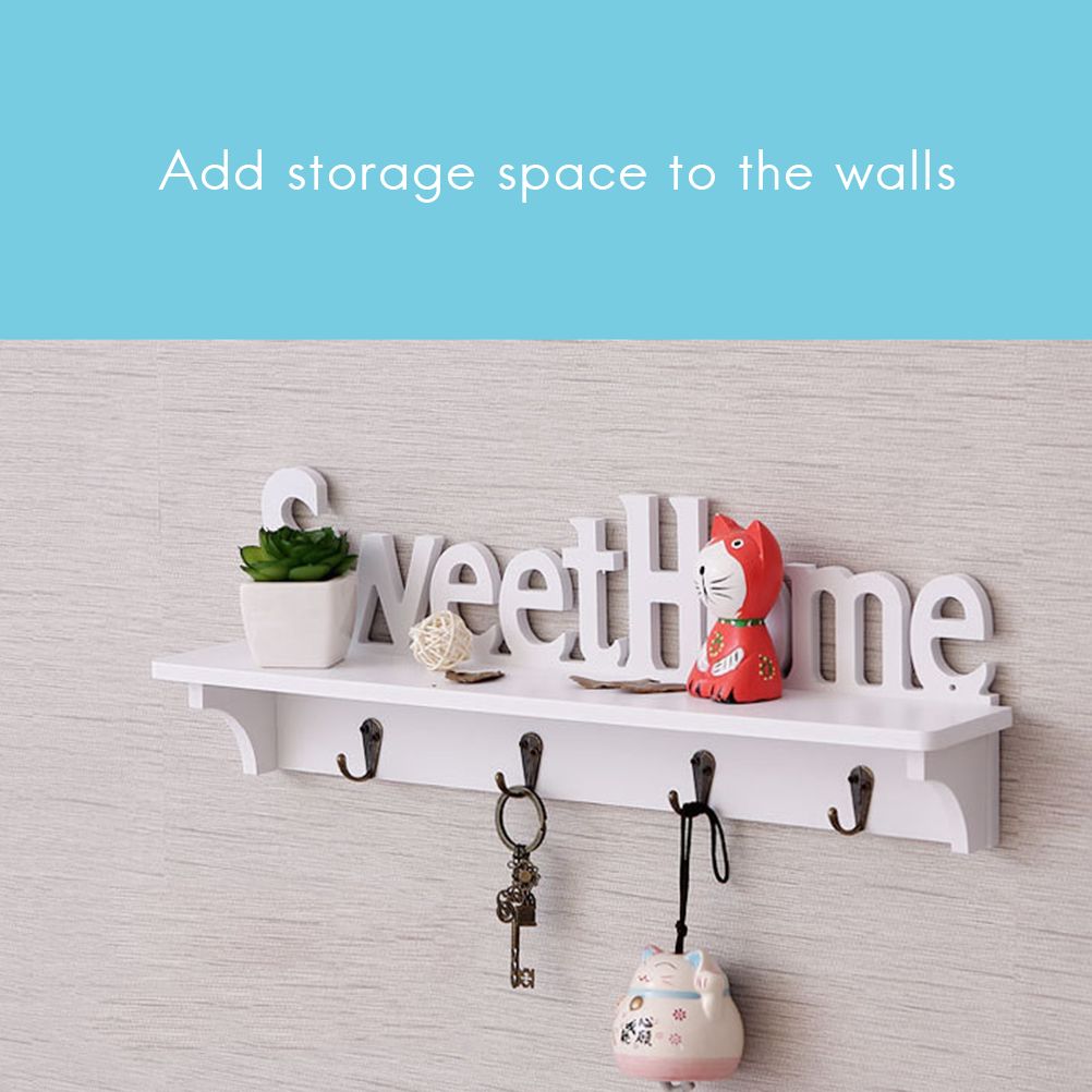 Sweet Home Wooden Wall Mounted Coat Hook Wall Hook with Shelf Keyboard and view 9