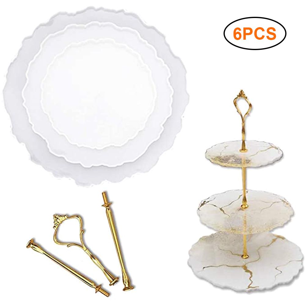 6pcs/set 3 Tier Cake Stand Silicone Resin Tray Molds DIY Irregular Mold Home