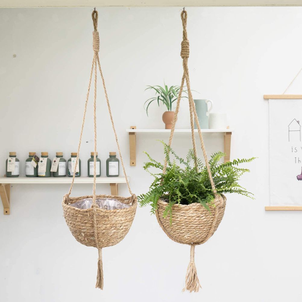 Natural Hanging Seagrass Plant Baskets Dural Layer Flower Planting Basket view 5