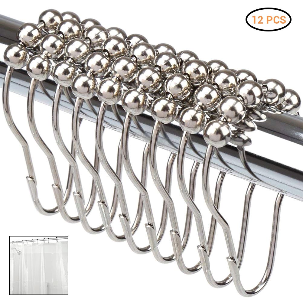 12PCS Antirust Double Glide Shower Curtain Hooks for Bathroom Shower Rods Curtains view 2