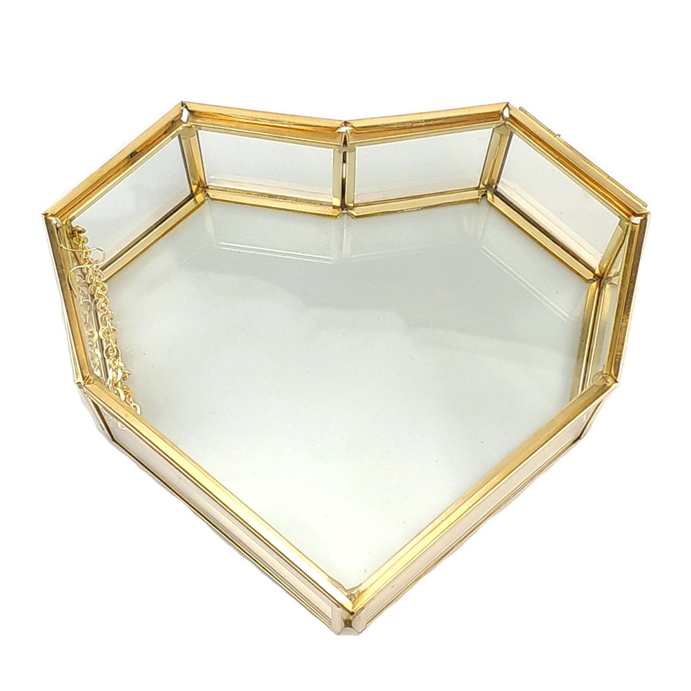 Flip Love Heart Shaped Geometric Glass Jewelry Box Glass Ring Box