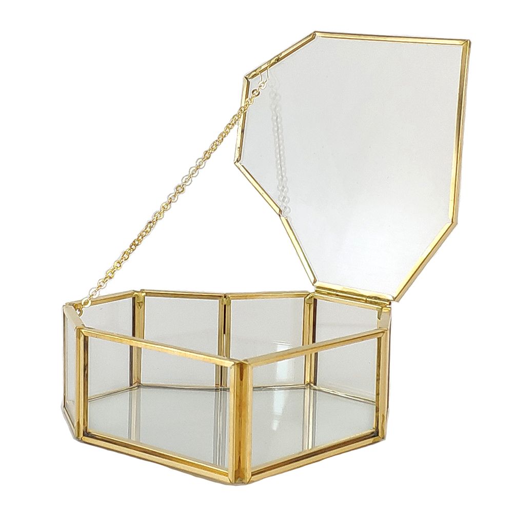 Flip Love Heart Shaped Geometric Glass Jewelry Box Glass Ring Box view 2
