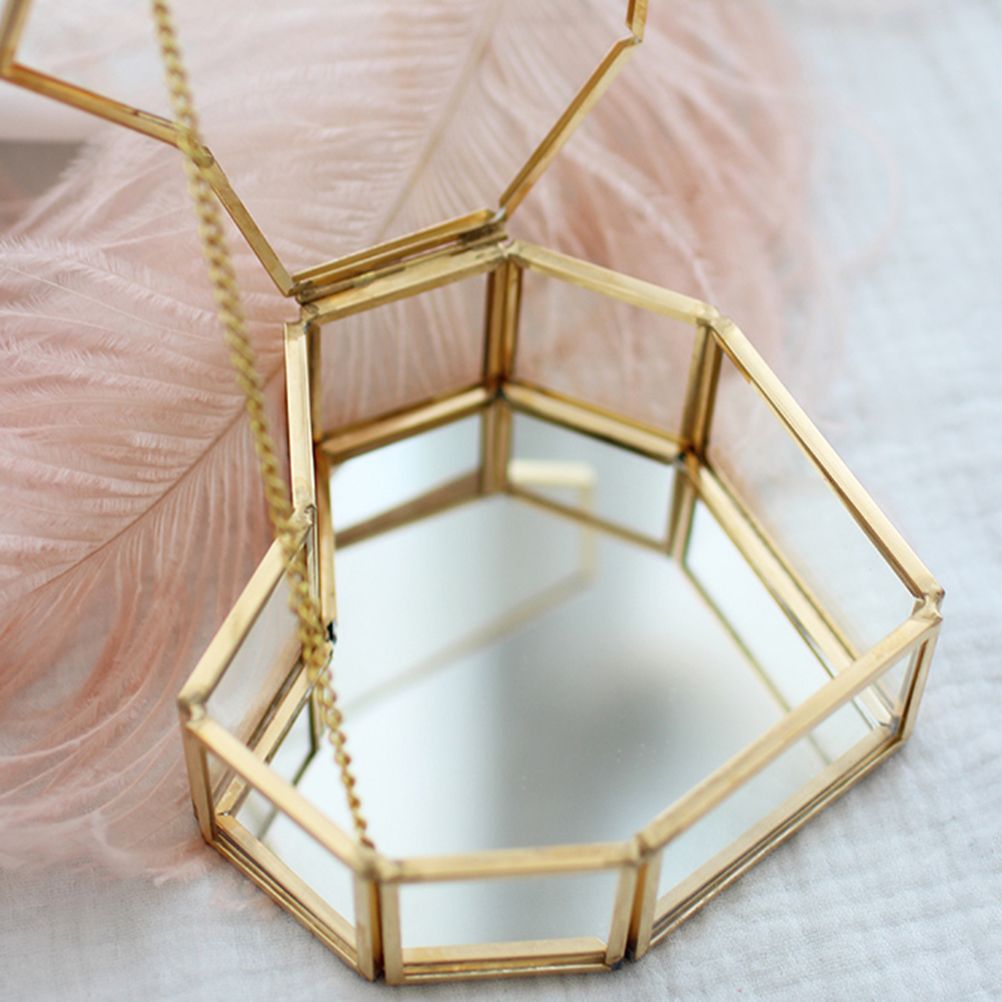 Flip Love Heart Shaped Geometric Glass Jewelry Box Glass Ring Box view 5