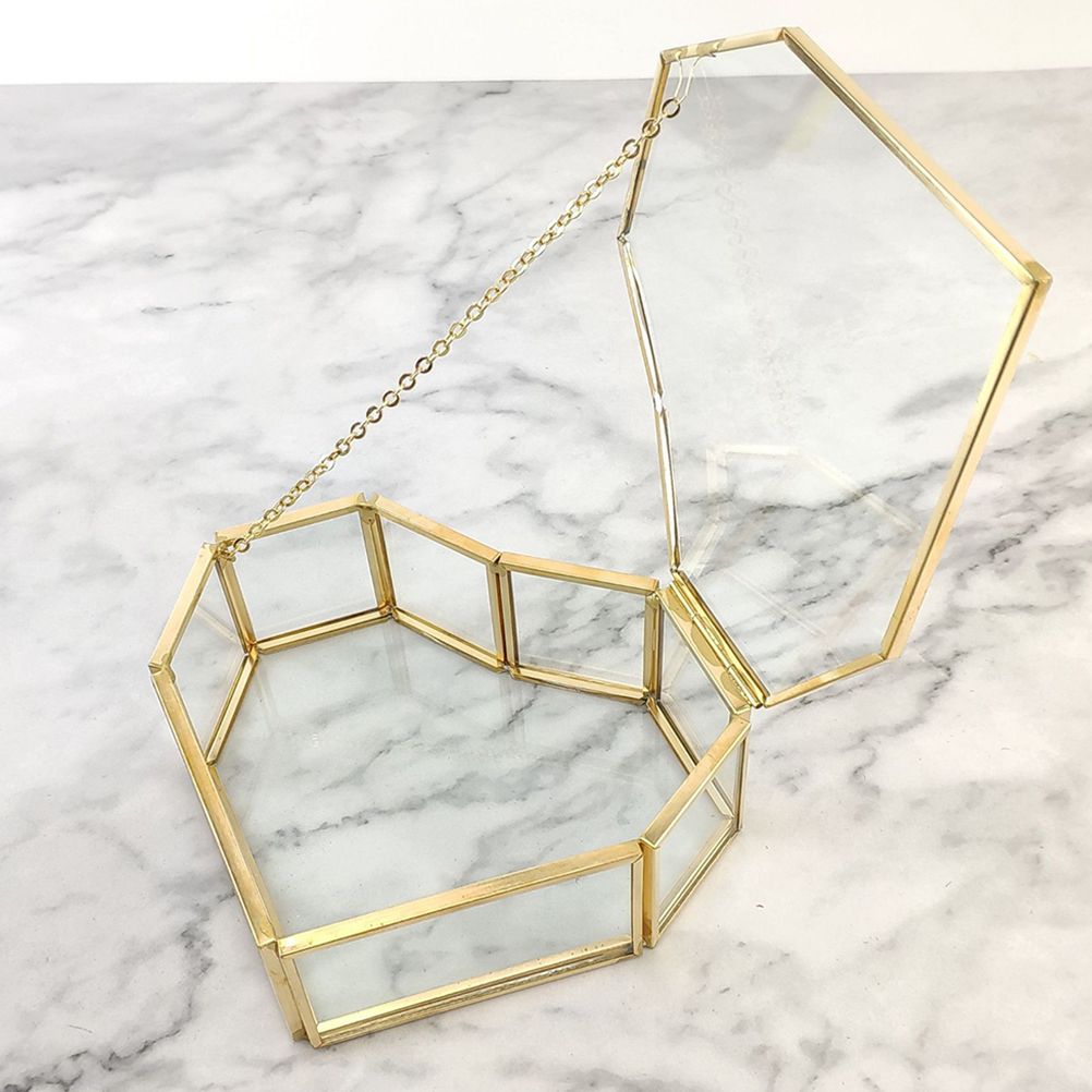 Flip Love Heart Shaped Geometric Glass Jewelry Box Glass Ring Box view 6