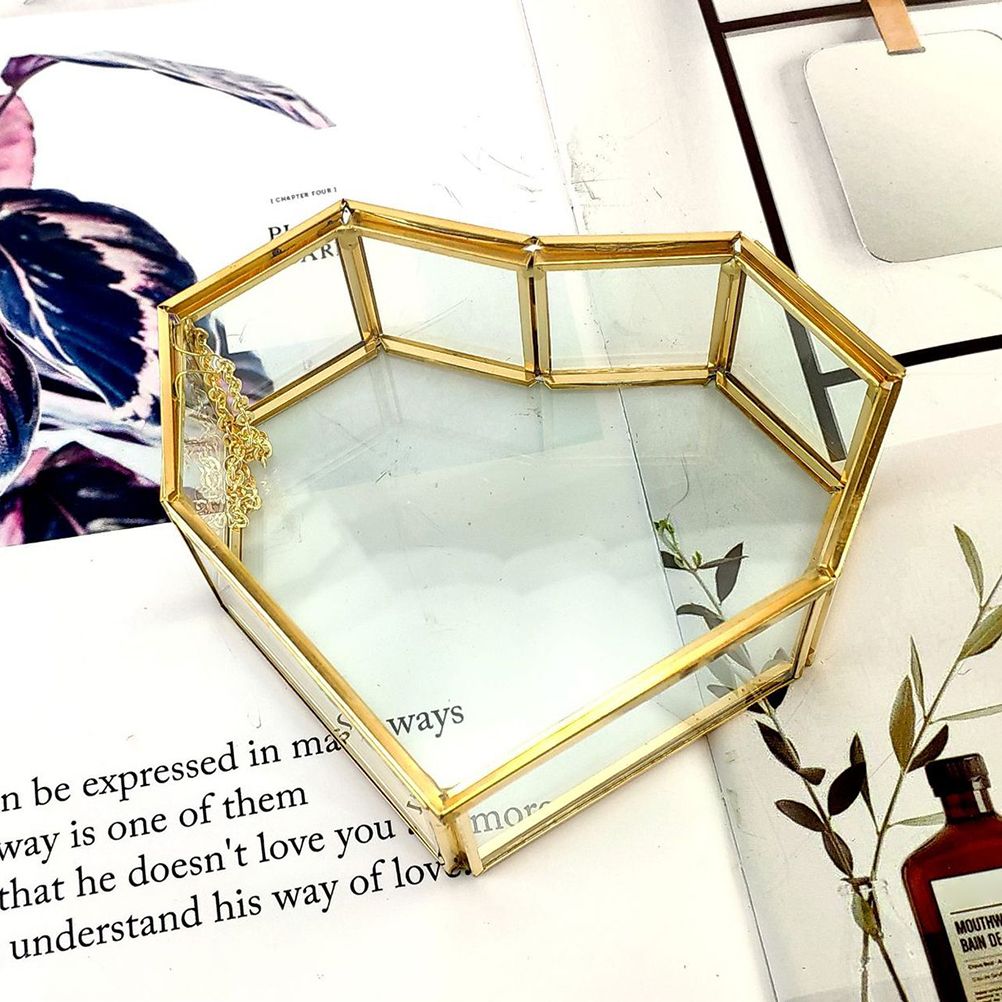 Flip Love Heart Shaped Geometric Glass Jewelry Box Glass Ring Box view 7
