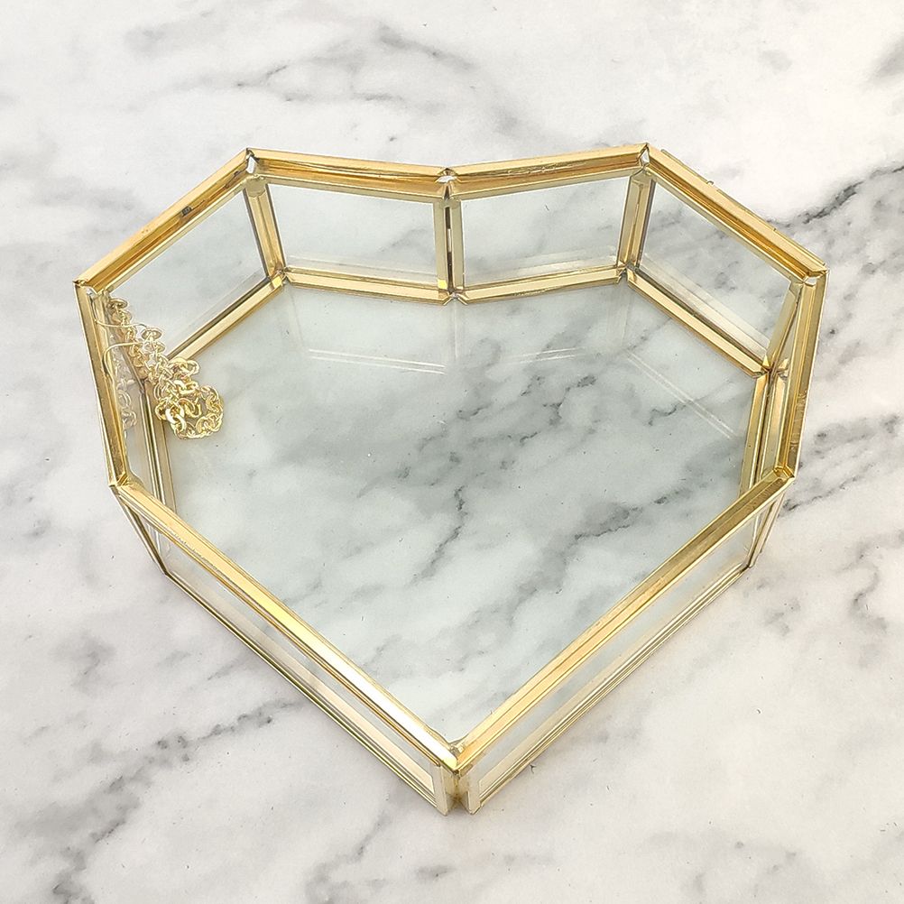 Flip Love Heart Shaped Geometric Glass Jewelry Box Glass Ring Box view 8